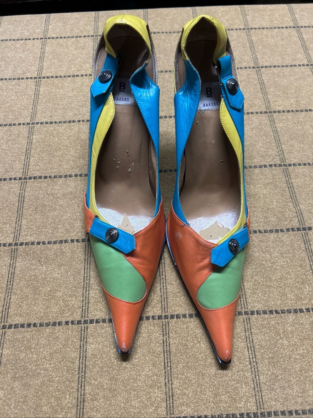 Vintage 90s Bakers Tonia Colorblock Leather Heels Pointed Toe Multicolor Pumps